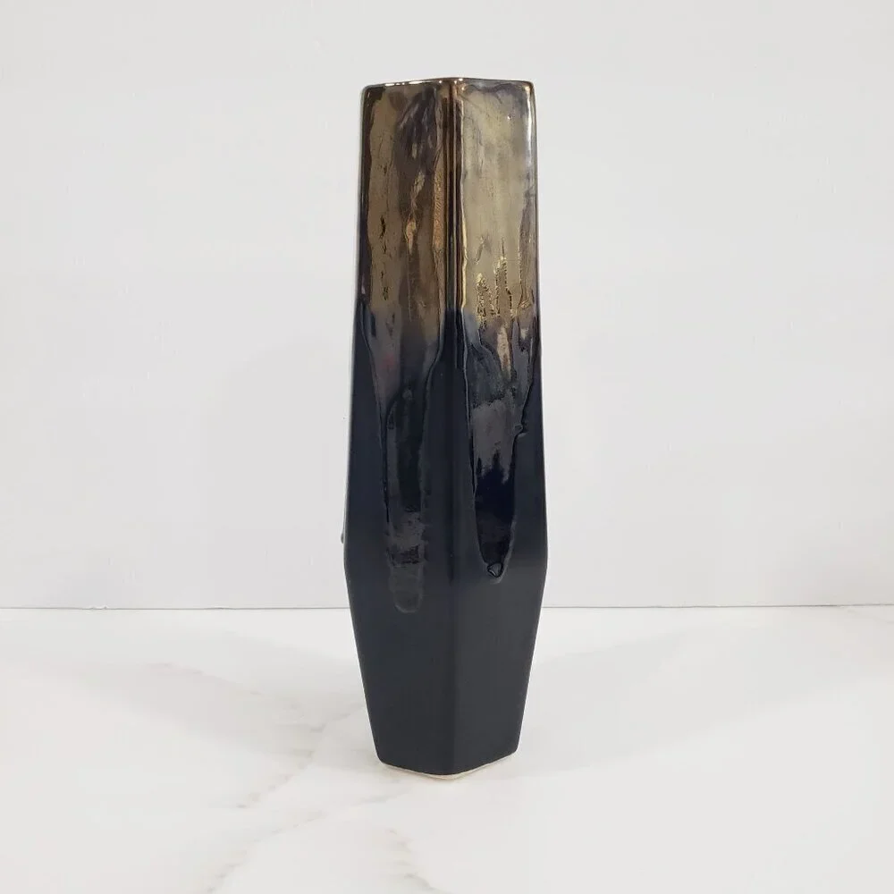 Drip Glaze Bud Vase Metallic Bronze‎ Black Handmade Modern Organic 11